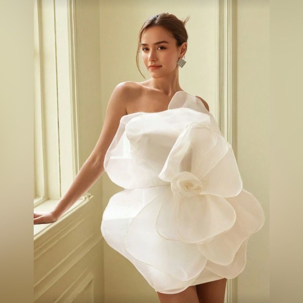 White Floral One-Shoulder Dress